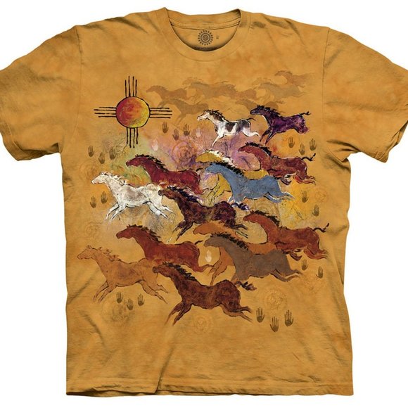 Horses & Sun Western Spirit Equine Vintage Native T-Shirt Mountain Animal S-3X - Picture 1 of 5